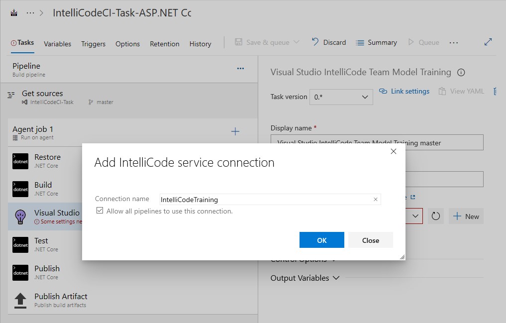 Add IntelliCode service connection