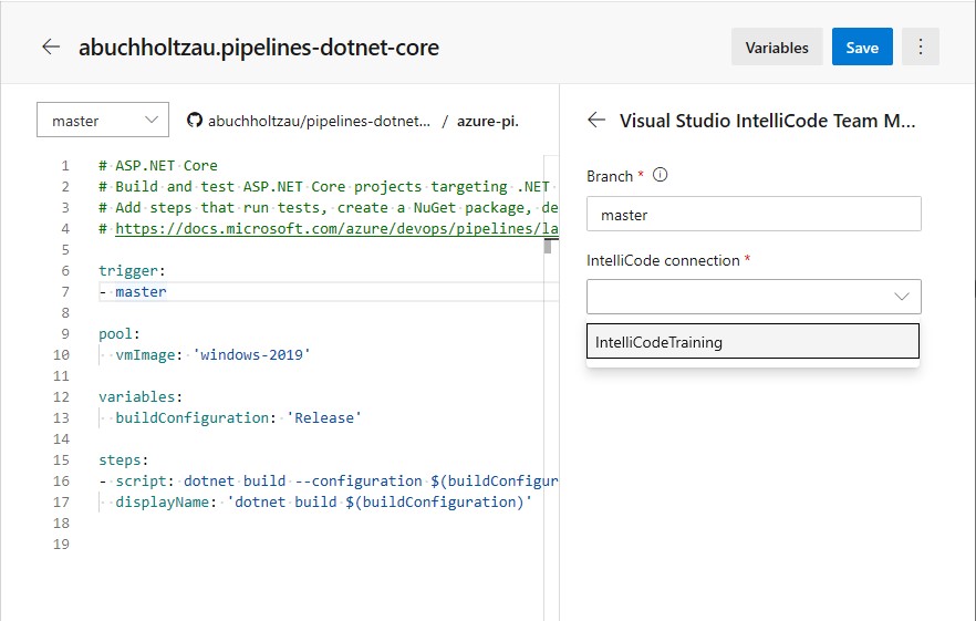 Configure IntelliCode build task